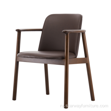 Современное столовое кресло сплошной деревянная рама кожаная подушка